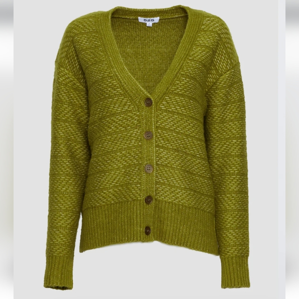 525 America Textured Stripe Cardigan chartreuse